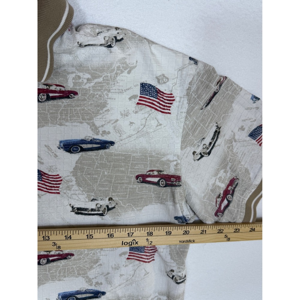 American‎ Summer Clothing Company Mens M Polo Shirt Classic Cars USA Flags Map - Picture 4 of 8